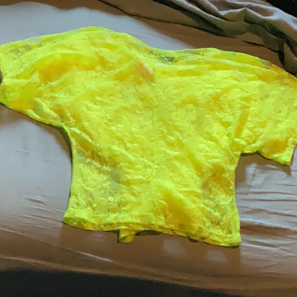 Neon highlighter yellow lace blouse SIZE Large (free gift w/ purchase) - Picture 2 of 3